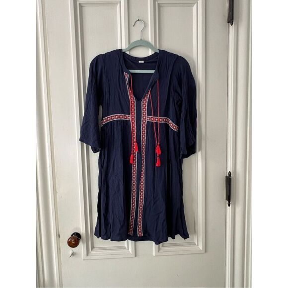 Old Navy blue red and white boho long sleeve dress XS - Picture 1 of 4